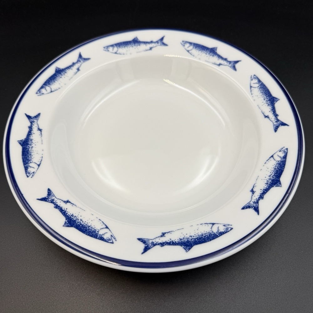 *Single Bowl* - Ten 10 Strawberry Street Fish Navy Rimmed Soup BOWL 8 7/8 Poland
